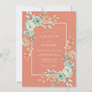 Coral Botanical Romance Wedding Invitation
