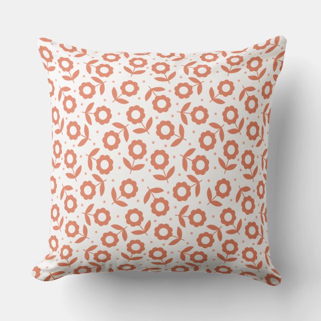 Coral Botanical Warm Monochromatic Floral Pattern Cushion (Front)