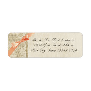 Coral Bow, Lace and Burlap Rustic Country Return Address Label