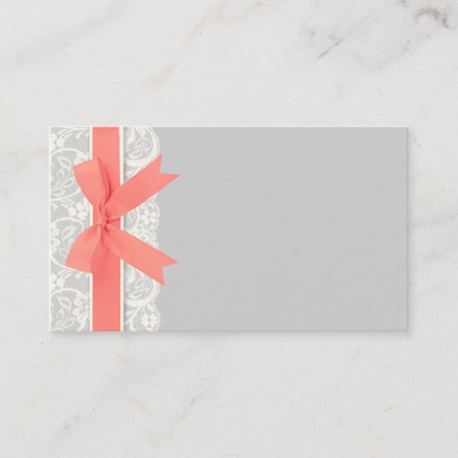 Coral Bow on Ivory Lace and Grey Place Card (Front)
