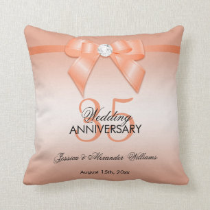 Coral Bow & Ribbon 35th Wedding Anniversary Cushion