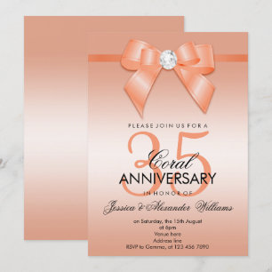 Coral Bow & Ribbon 35th Wedding Anniversary Invitation