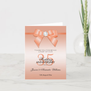 Coral Bow & Ribbon 35th Wedding Anniversary Thank You Card