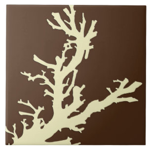 Coral branch - cocoa brown and beige tile