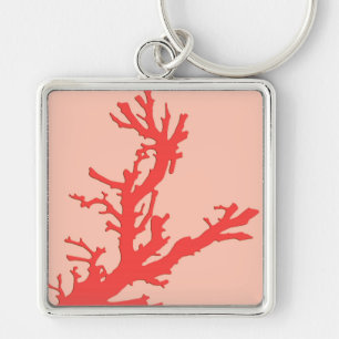 Coral branch - shades of coral orange key ring