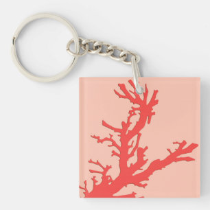 Coral branch - shades of coral orange key ring