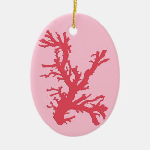 Coral Branch, Shades of Coral Pink Ceramic Ornament