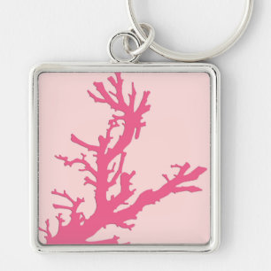 Coral branch - shades of coral pink key ring