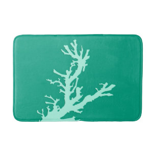 Coral branch - teal and seafoam green bath mat