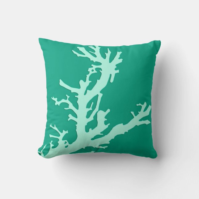 Coral branch - teal and seafoam green cushion (Front)