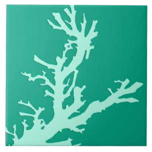 Coral branch - teal and seafoam green tile
