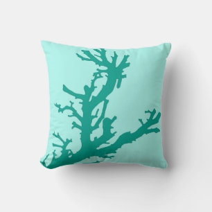 Coral branch - turquoise and aqua cushion