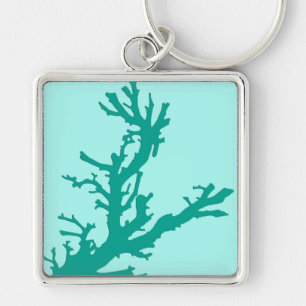 Coral branch - turquoise and aqua key ring