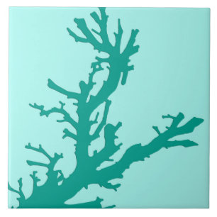 Coral branch - turquoise and aqua tile