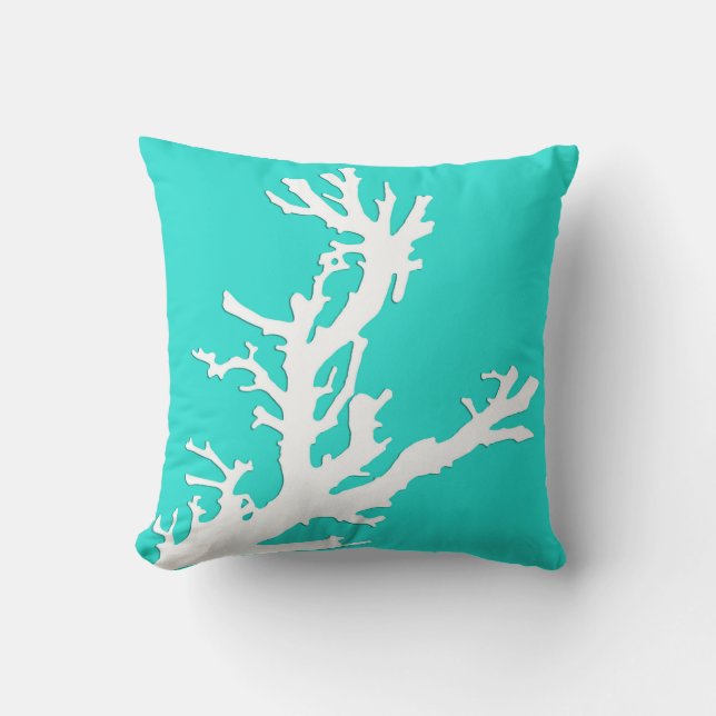 Coral branch - Turquoise and White Outdoor Cushion (Front)