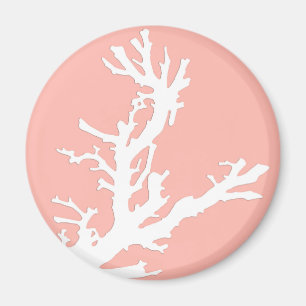 Coral branch - white on coral pink magnet