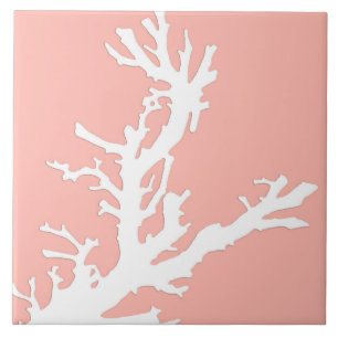Coral branch - white on coral pink tile