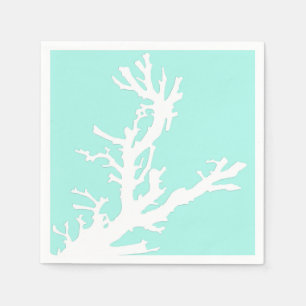 Coral branch - white on pale aqua napkin