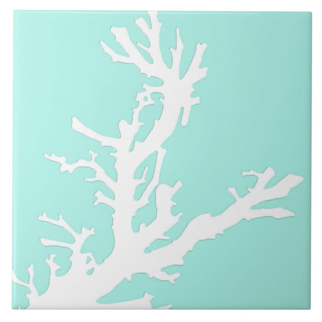 Coral branch - white on pale aqua tile (Front)