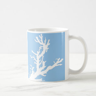 Coral branch - white on pale blue coffee mug