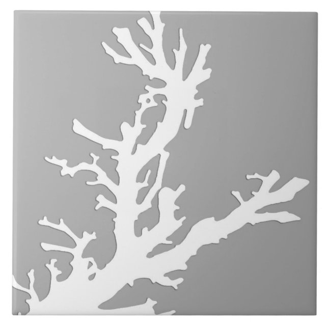Coral branch - white on silver grey tile (Front)