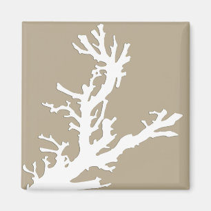Coral branch - white on taupe tan magnet