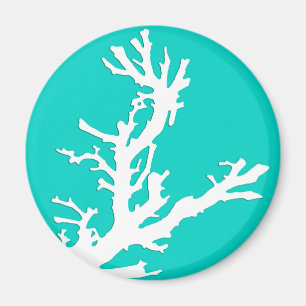 Coral branch - white on turquoise magnet