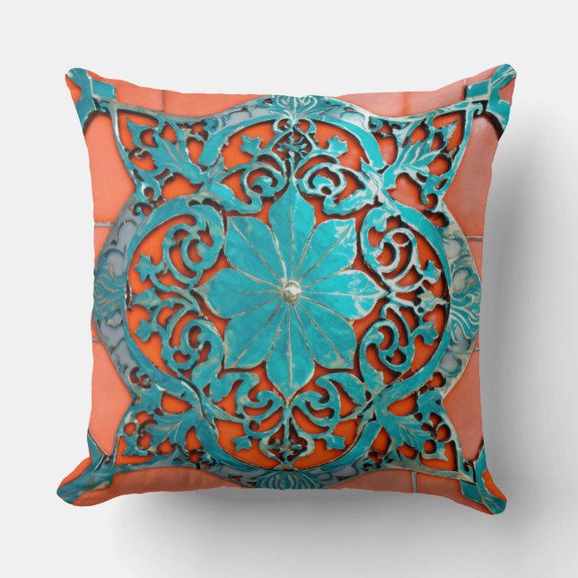 Coral Breeze: Art Nouveau Tiled Motif in Aluminium Cushion (Front)