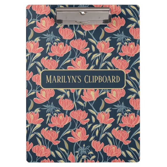 Coral Breeze Floral Personalised Clipboard (Front)