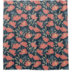 Coral Breeze Floral Shower Curtain