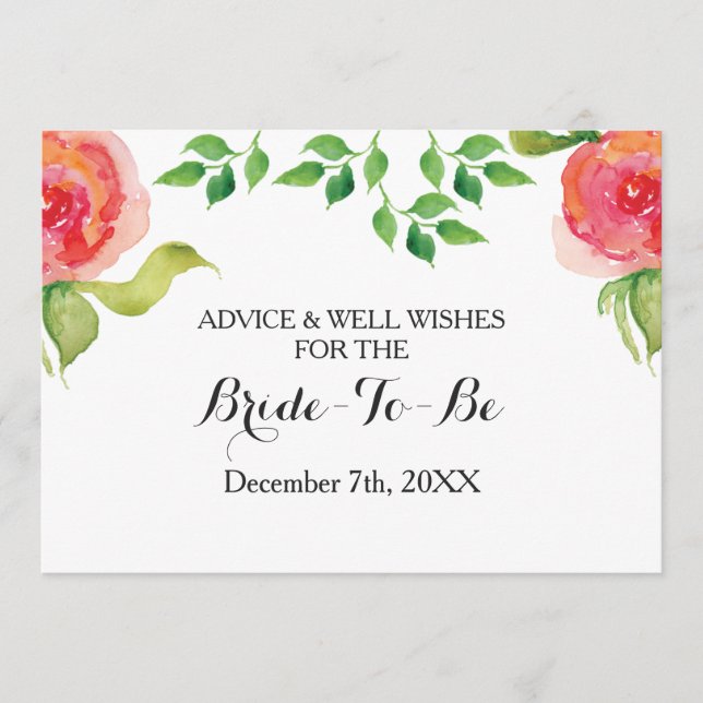 coral bridal shower Advice and Well Wishes Card (Front)