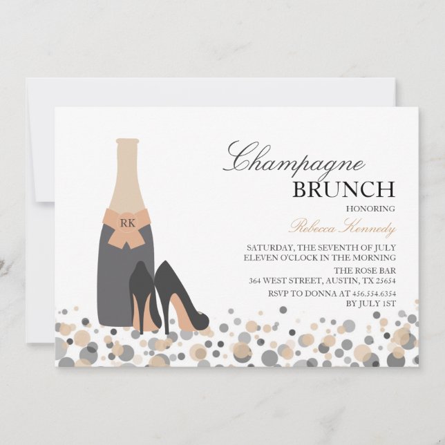 Coral Bridal Shower Champagne Brunch Invite (Front)