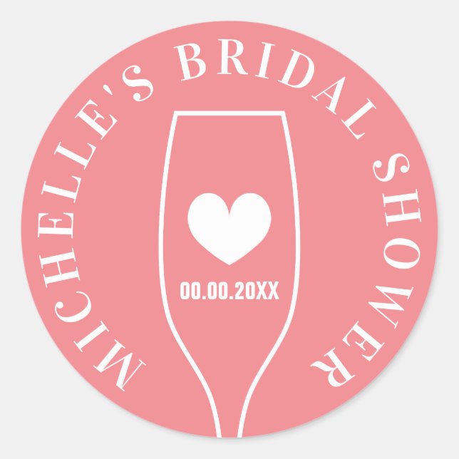 Coral bridal shower stickers with wine glass logo (Front)