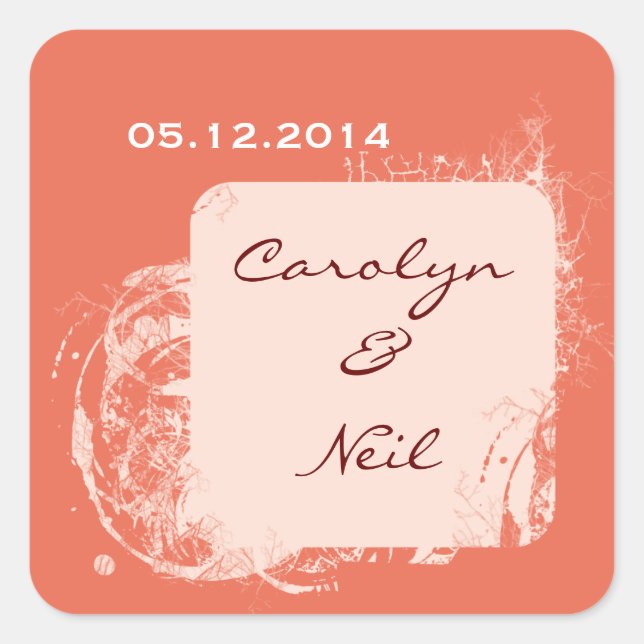 Coral Bride & Groom Square Stickers- Customise it Sticker (Front)