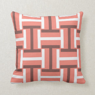 Coral,Brown and White T Weave Cushion
