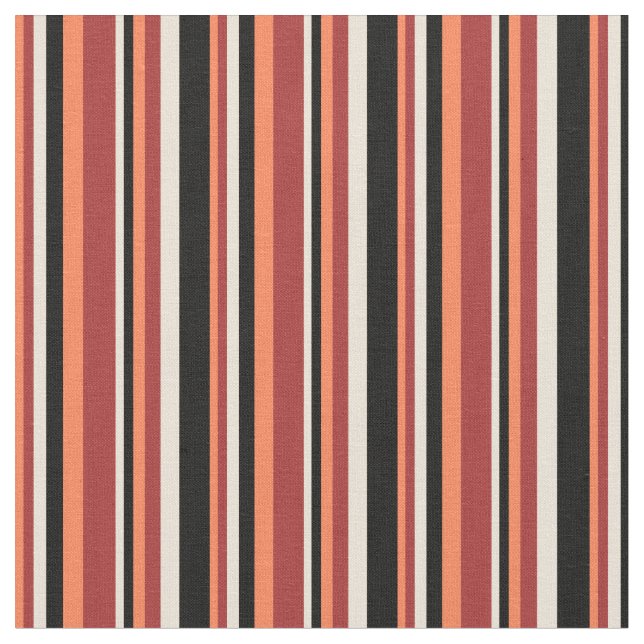 Coral, Brown, Bisque & Black Pattern Fabric (Close Up)