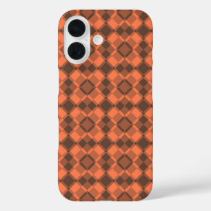 Coral Brown Checker Argyle Pattern iPhone 16 Case