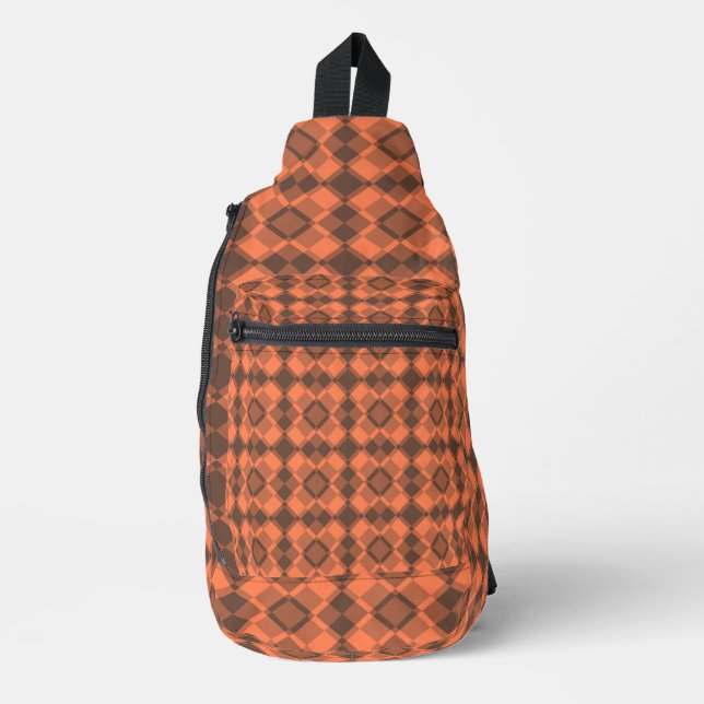 Coral Brown Checker Argyle Pattern Sling Bag (Front)