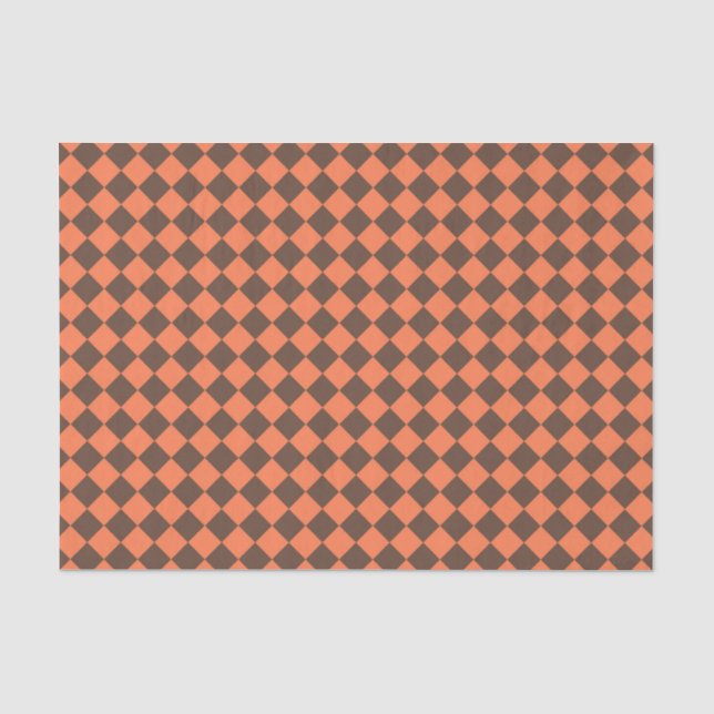 Coral Brown Checker Diamond Pattern Tissue Paper (Front)