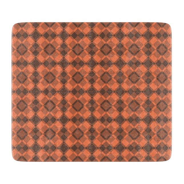 Coral Brown Chequered Argyle Pattern Cutting Board (Front)