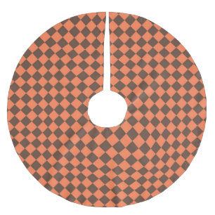 Coral Brown Chequered Diamond Pattern Brushed Polyester Tree Skirt