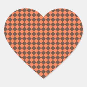 Coral Brown Chequered Diamond Pattern Heart Sticker