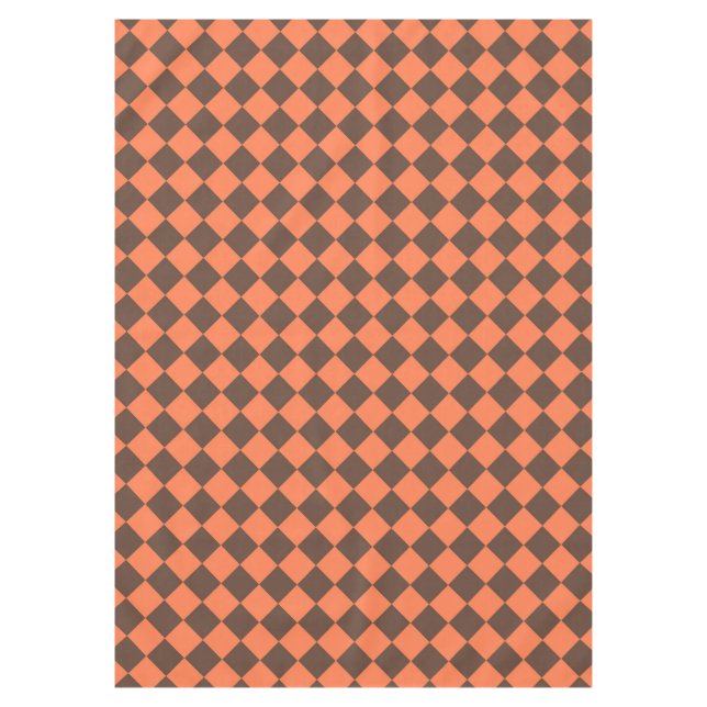 Coral Brown Chequered Diamond Pattern Tablecloth (Front)