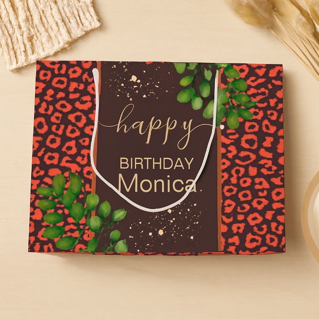Coral Brown Leopard Print Large Gift Bag (Gift Bag)