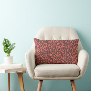 Coral Brown Leopard Print Lumbar Cushion