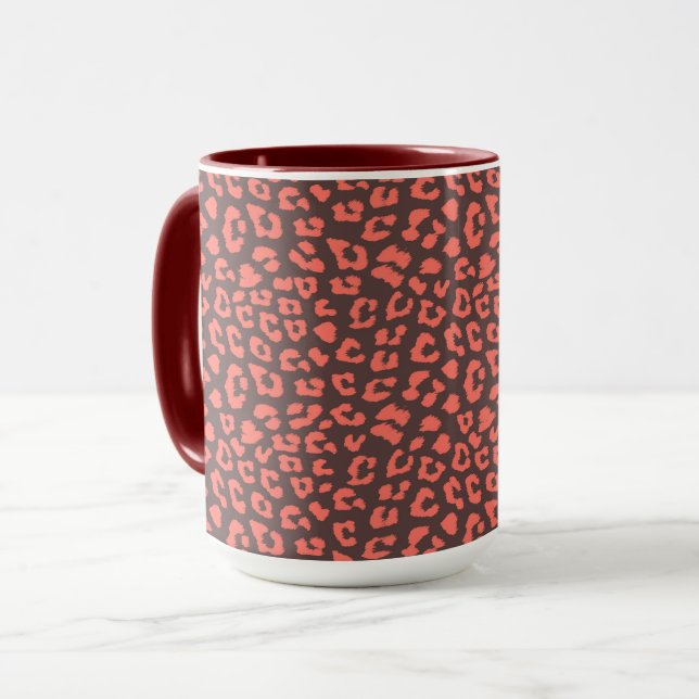 Coral Brown Leopard Print Mug (Front Left)