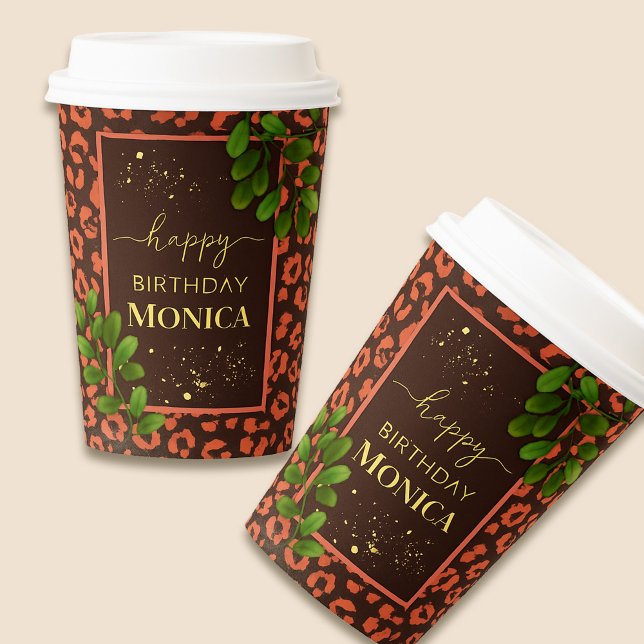 Coral Brown Leopard Print Paper Cups (Paper Cups)