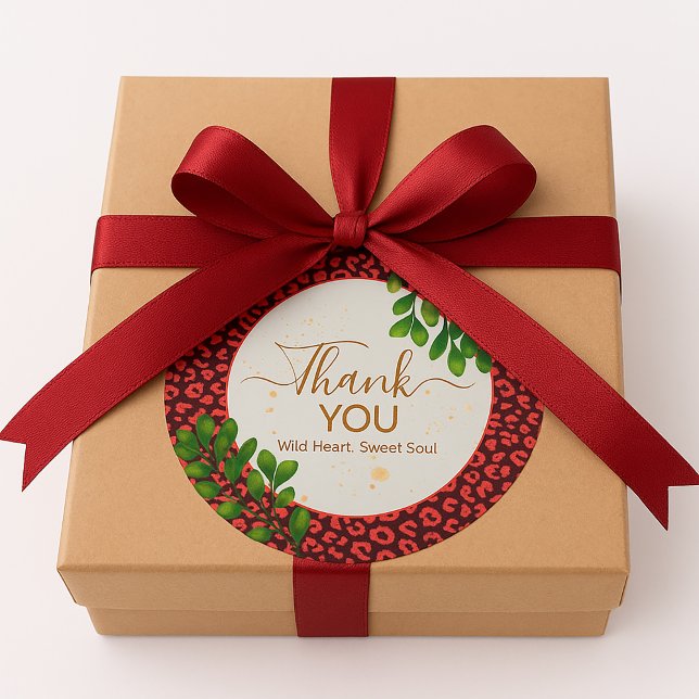 Coral Brown Leopard Print Thank You Sticker (Sticker)