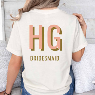Coral + Brown Monogram Wedding Party Bridesmaid   T-Shirt