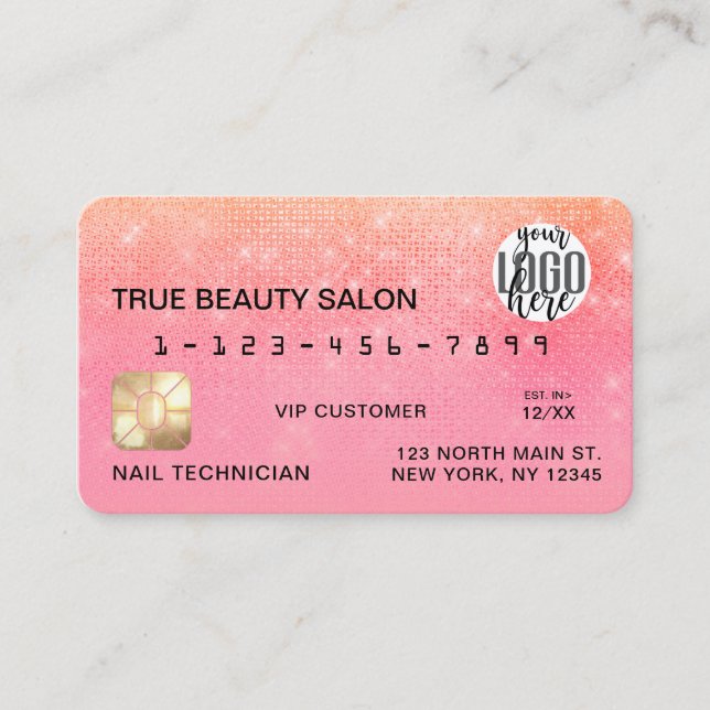 Coral Bubblegum Sequin Glitter Credit Card Logo (Front)